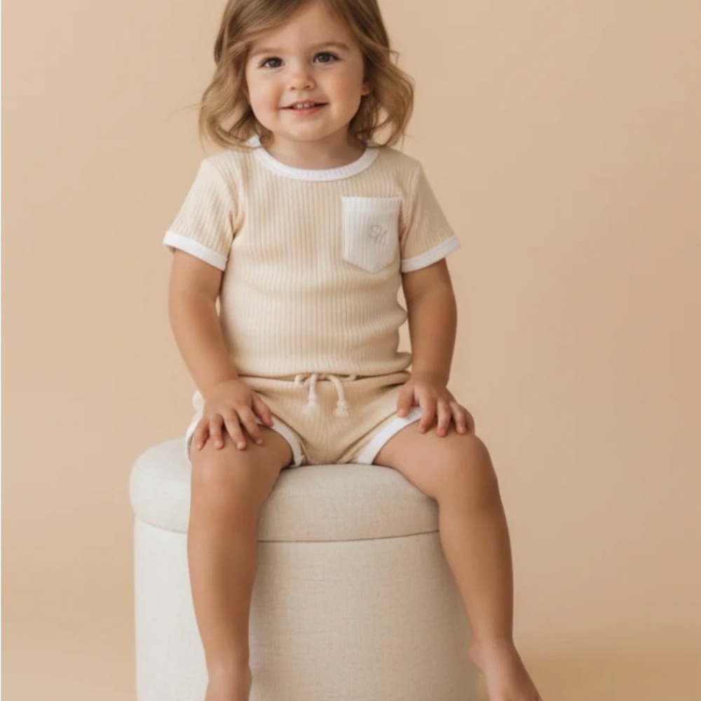 Kids White and Navy Ribbed Matching Set - Picture 6 of 7